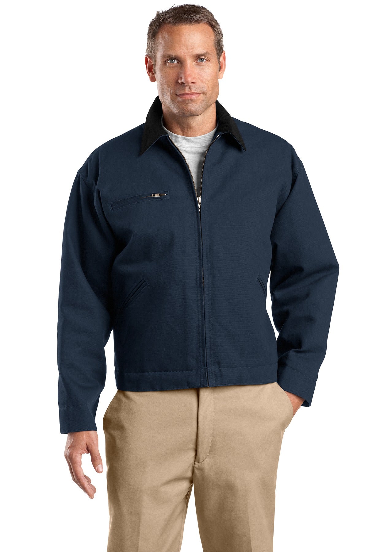 CornerStone Tall Duck Cloth Work Jacket. TLJ763 - Navy/ Black - front
