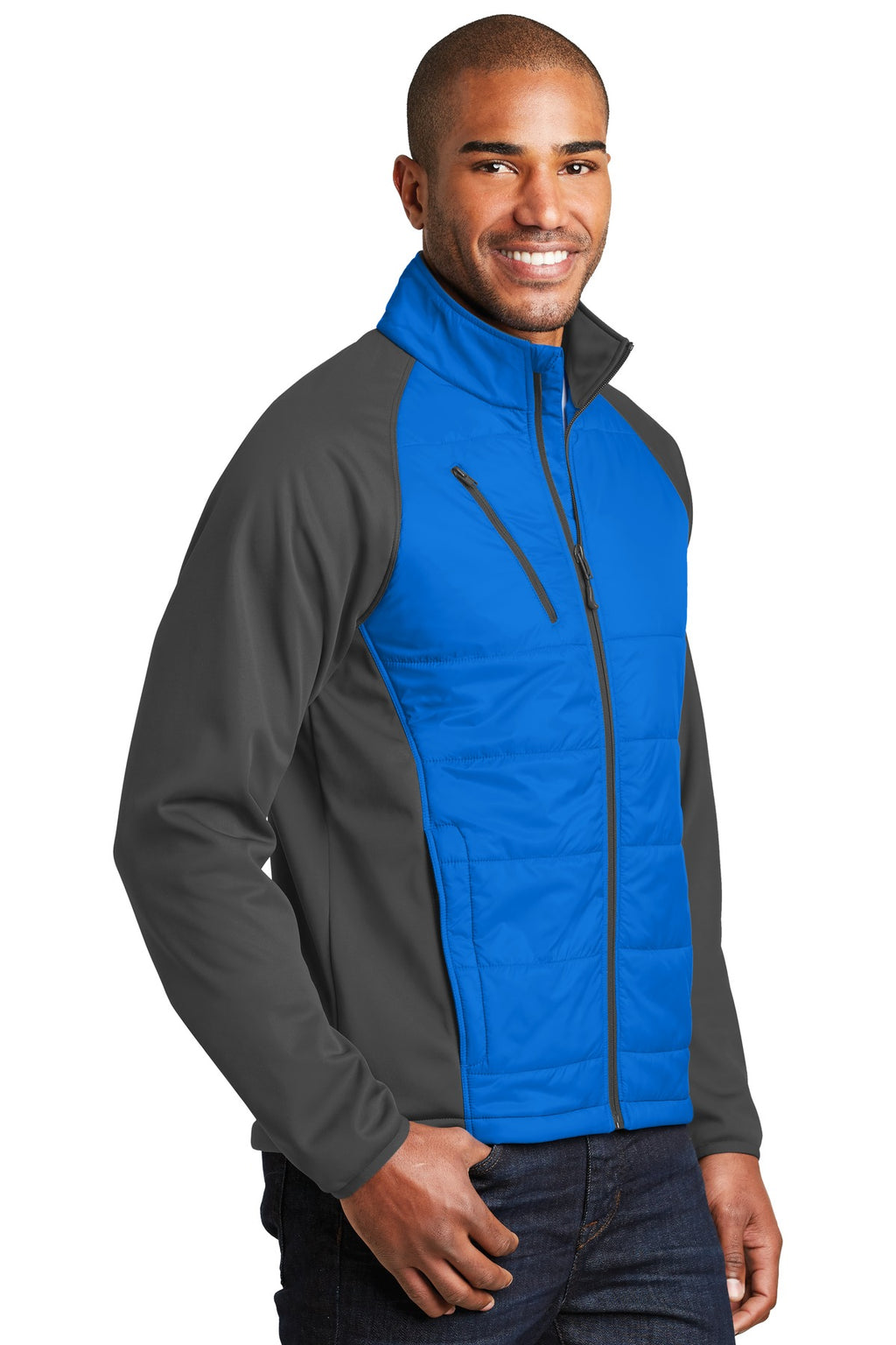 Port Authority Hybrid Soft Shell Jacket. J787 - Skydiver Blue/ Grey Steel - three_q