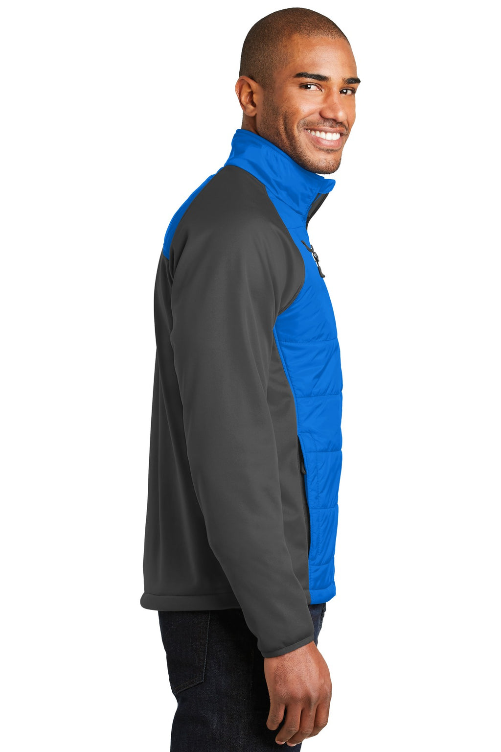 Port Authority Hybrid Soft Shell Jacket. J787 - Skydiver Blue/ Grey Steel - side