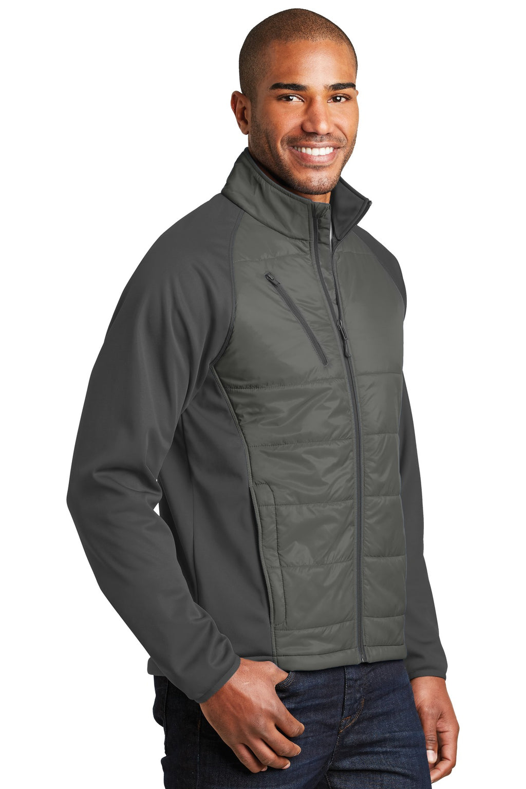 Port Authority Hybrid Soft Shell Jacket. J787 - Smoke Grey/ Grey Steel - three_q