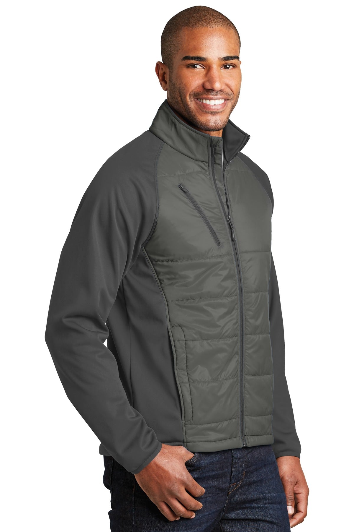 Port Authority Hybrid Soft Shell Jacket. J787 - Smoke Grey/ Grey Steel - three_q