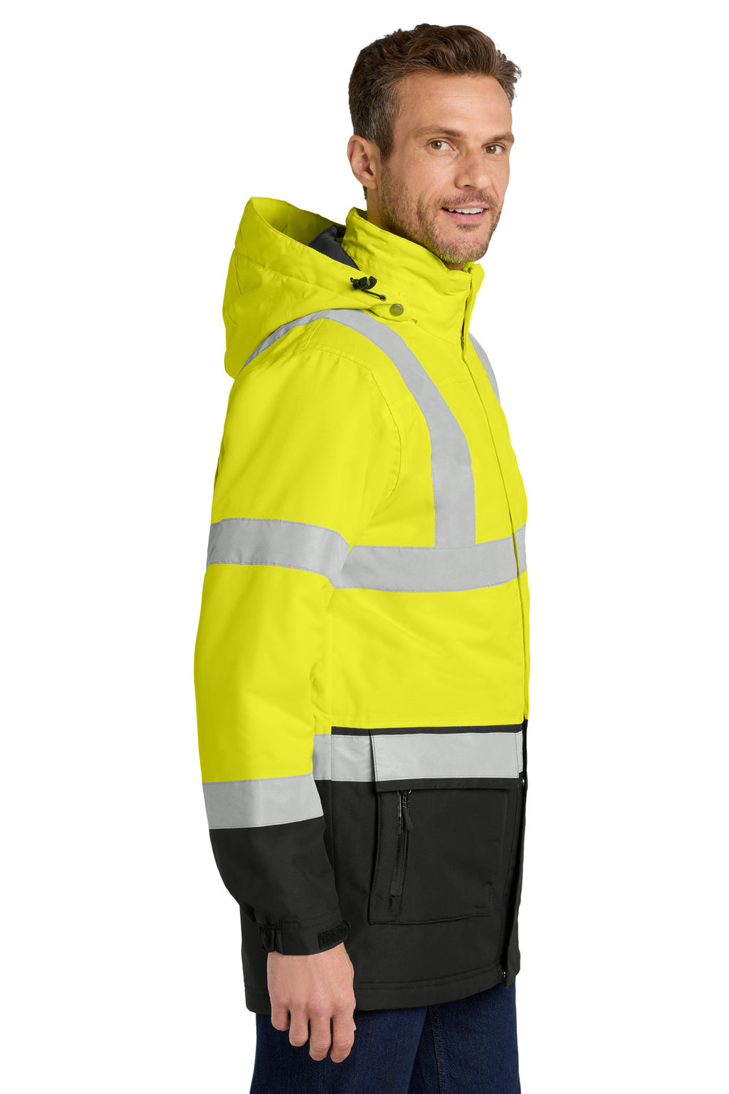 Port Authority ANSI 107 Class 3 Safety Heavyweight Parka. J799S - Safety Yellow/ Black/ Reflective - side