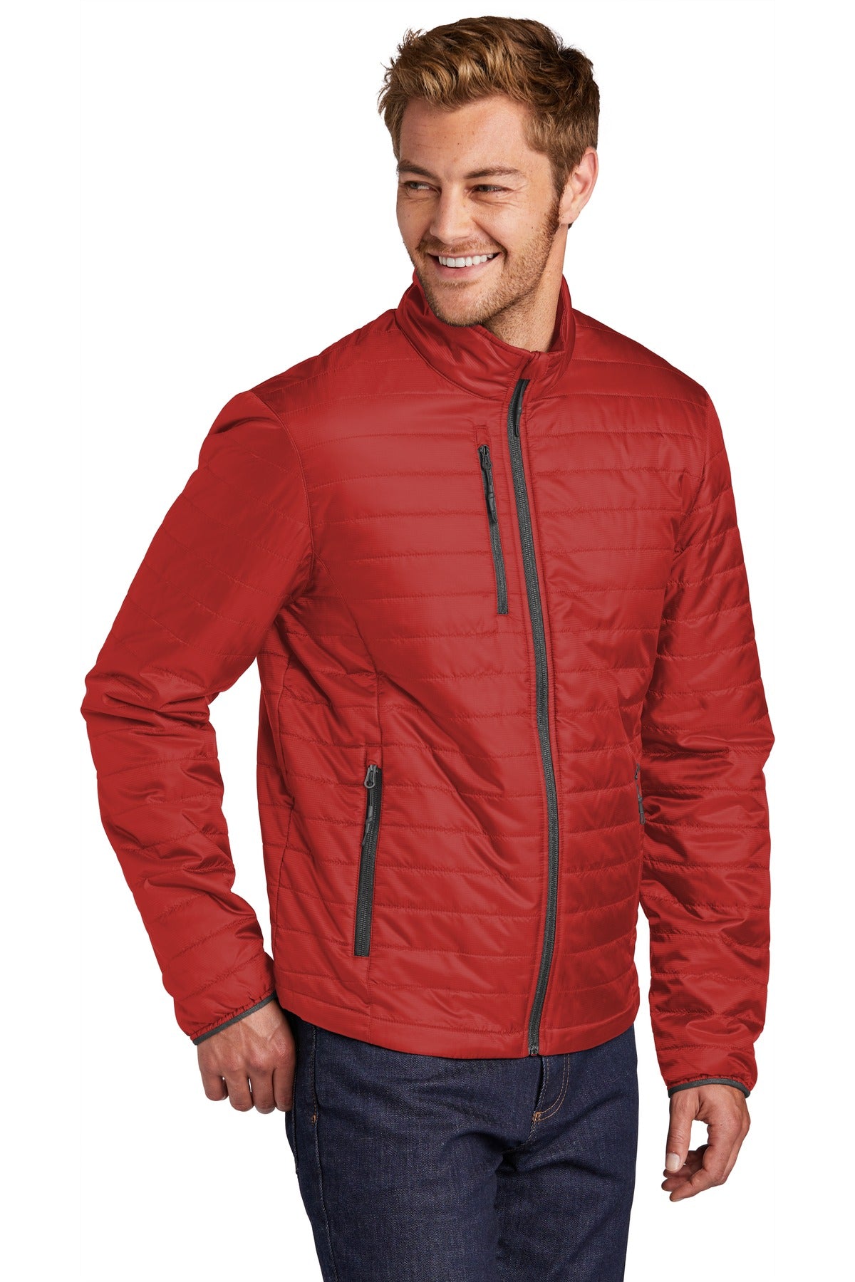 Port Authority Packable Puffy Jacket J850 - Fire Red/ Graphite - three_q