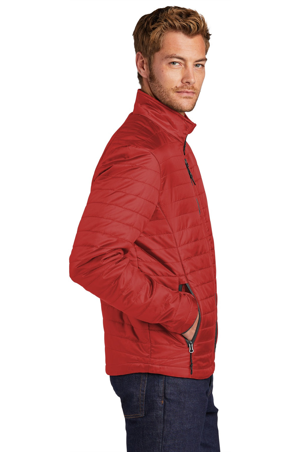 Port Authority Packable Puffy Jacket J850 - Fire Red/ Graphite - side