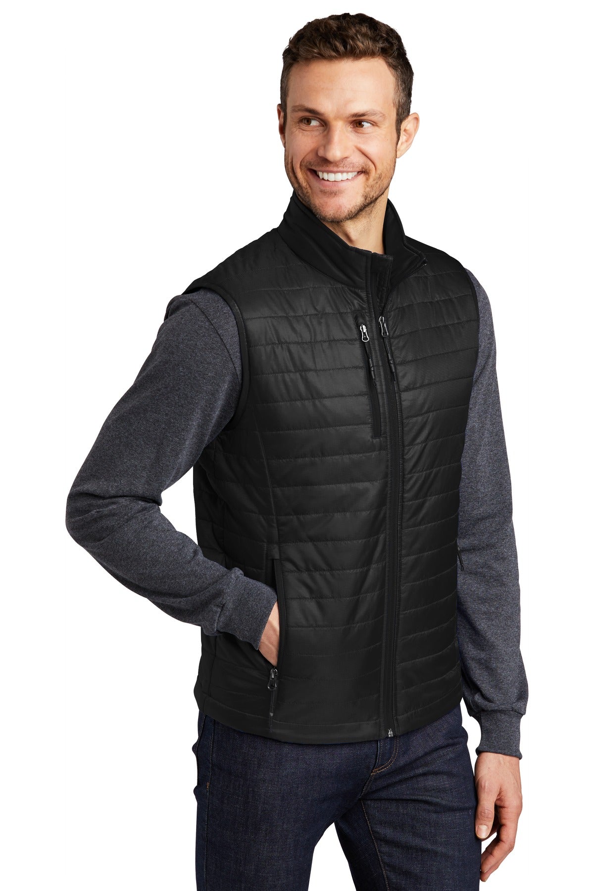 Port Authority Packable Puffy Vest J851 - Deep Black - three_q