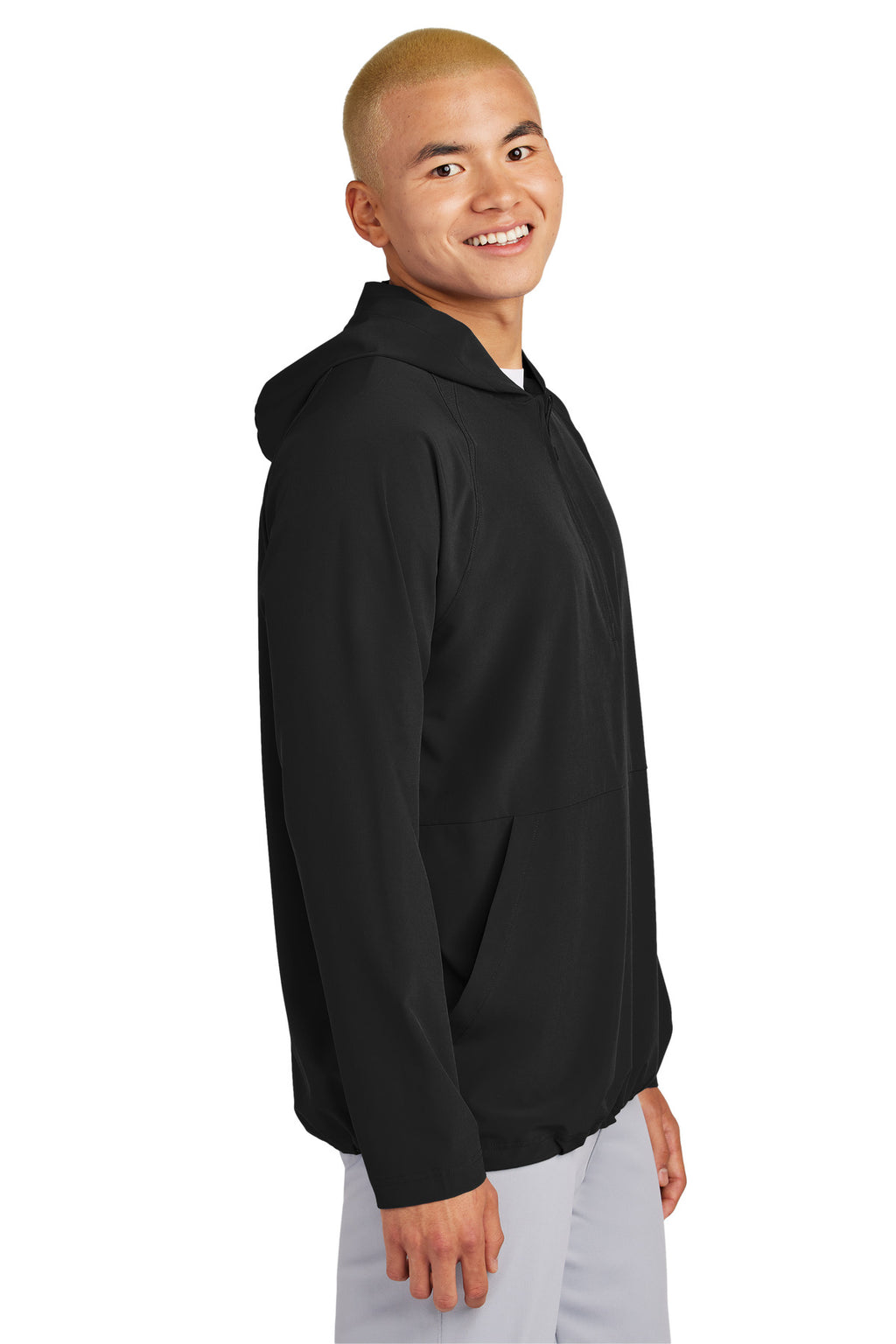 Sport-Tek Repeat 1/2-Zip Long Sleeve Hooded Jacket JST488 - Black - side