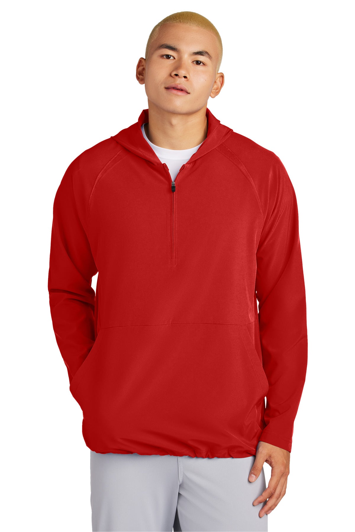 Sport-Tek Repeat 1/2-Zip Long Sleeve Hooded Jacket JST488 - Deep Red - front