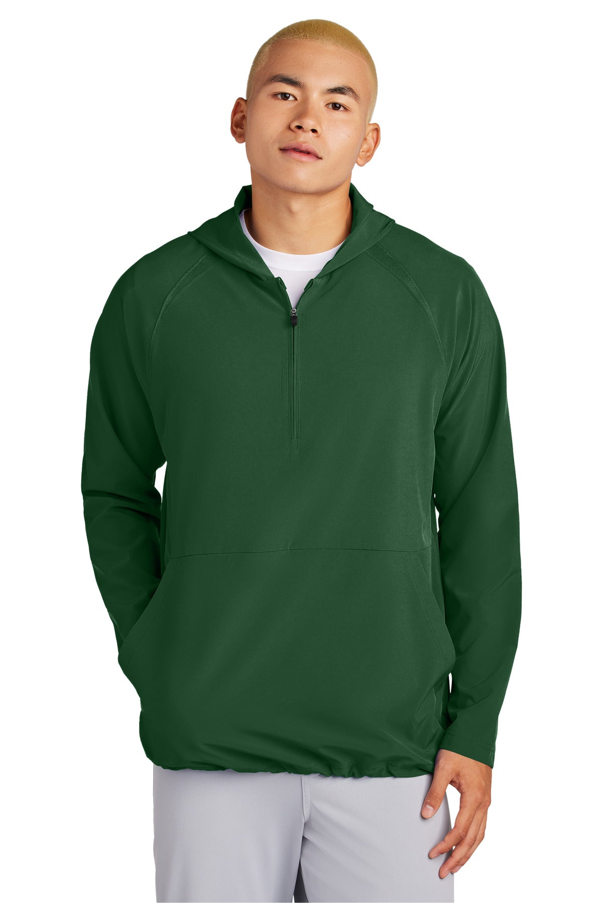 Sport-Tek Repeat 1/2-Zip Long Sleeve Hooded Jacket JST488 - Forest Green - front