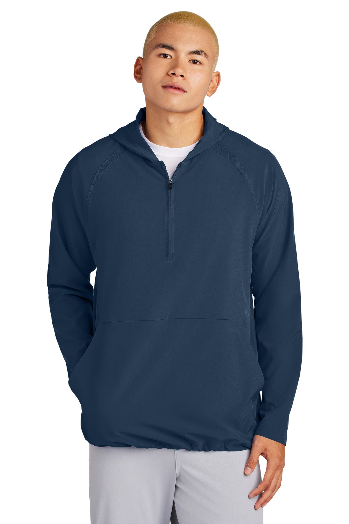 Sport-Tek Repeat 1/2-Zip Long Sleeve Hooded Jacket JST488 - True Navy - front