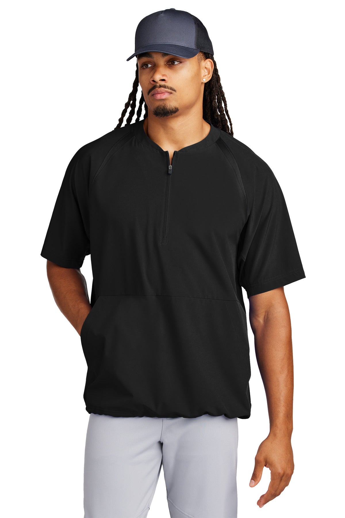 Sport-Tek Repeat 1/2-Zip Short Sleeve Jacket JST489 - Black - front