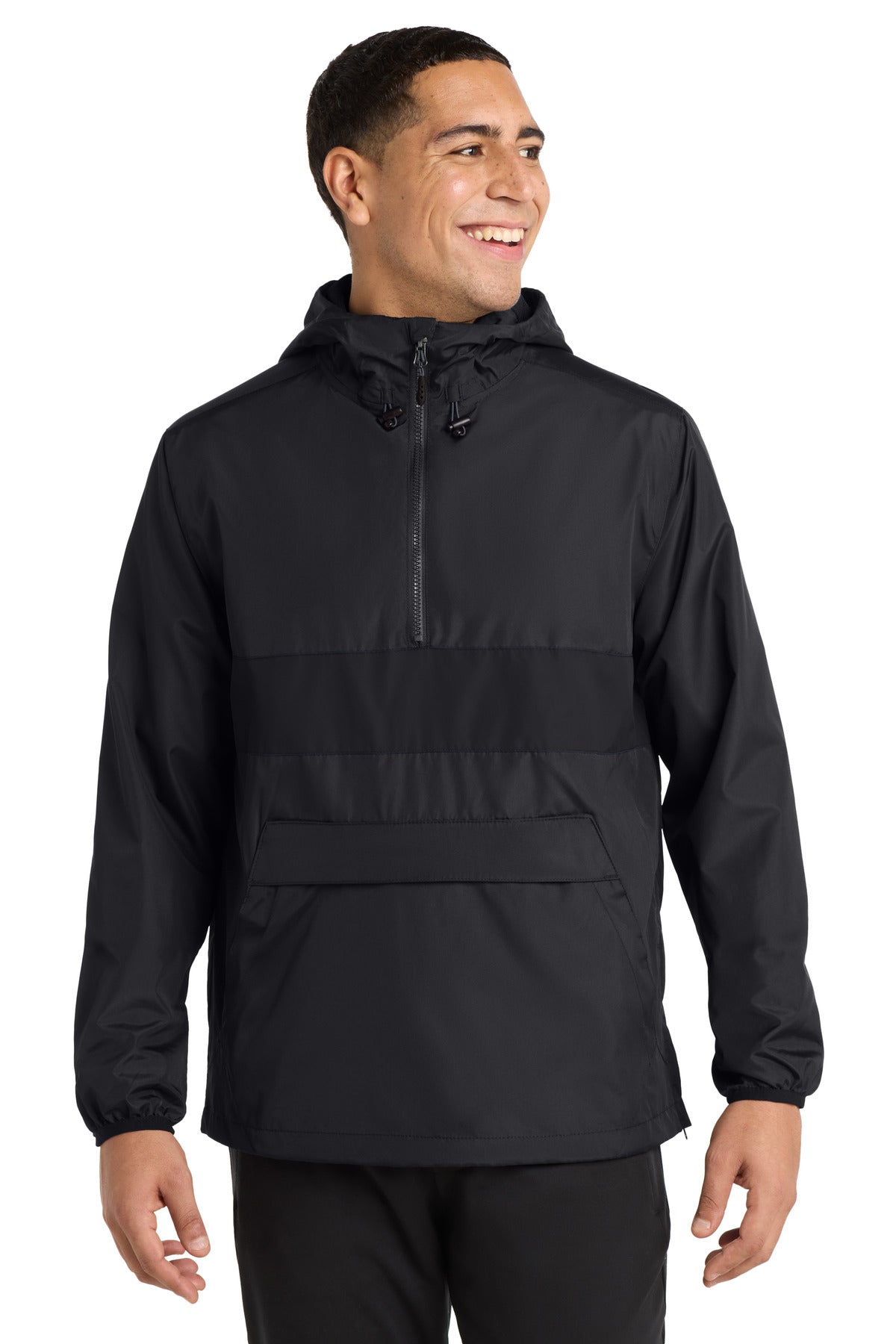 Sport-Tek Zipped Pocket Anorak. JST65 - Black/ Black - front