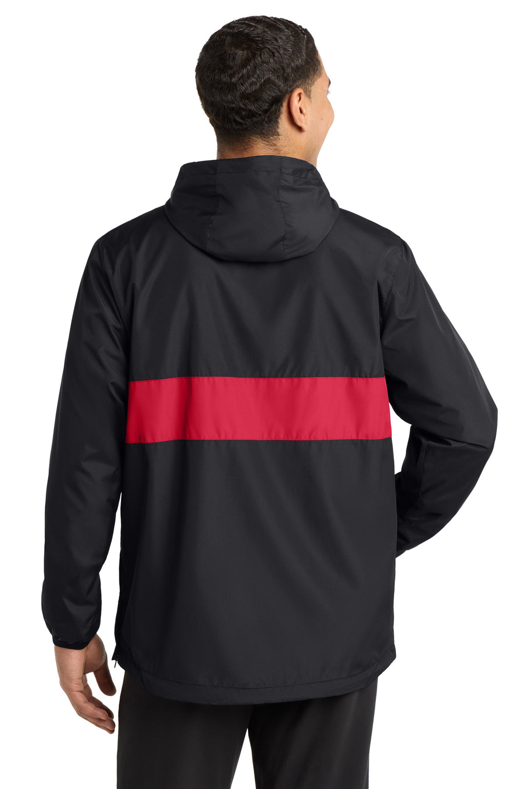 Sport-Tek Zipped Pocket Anorak. JST65 - Black/ True Red - back