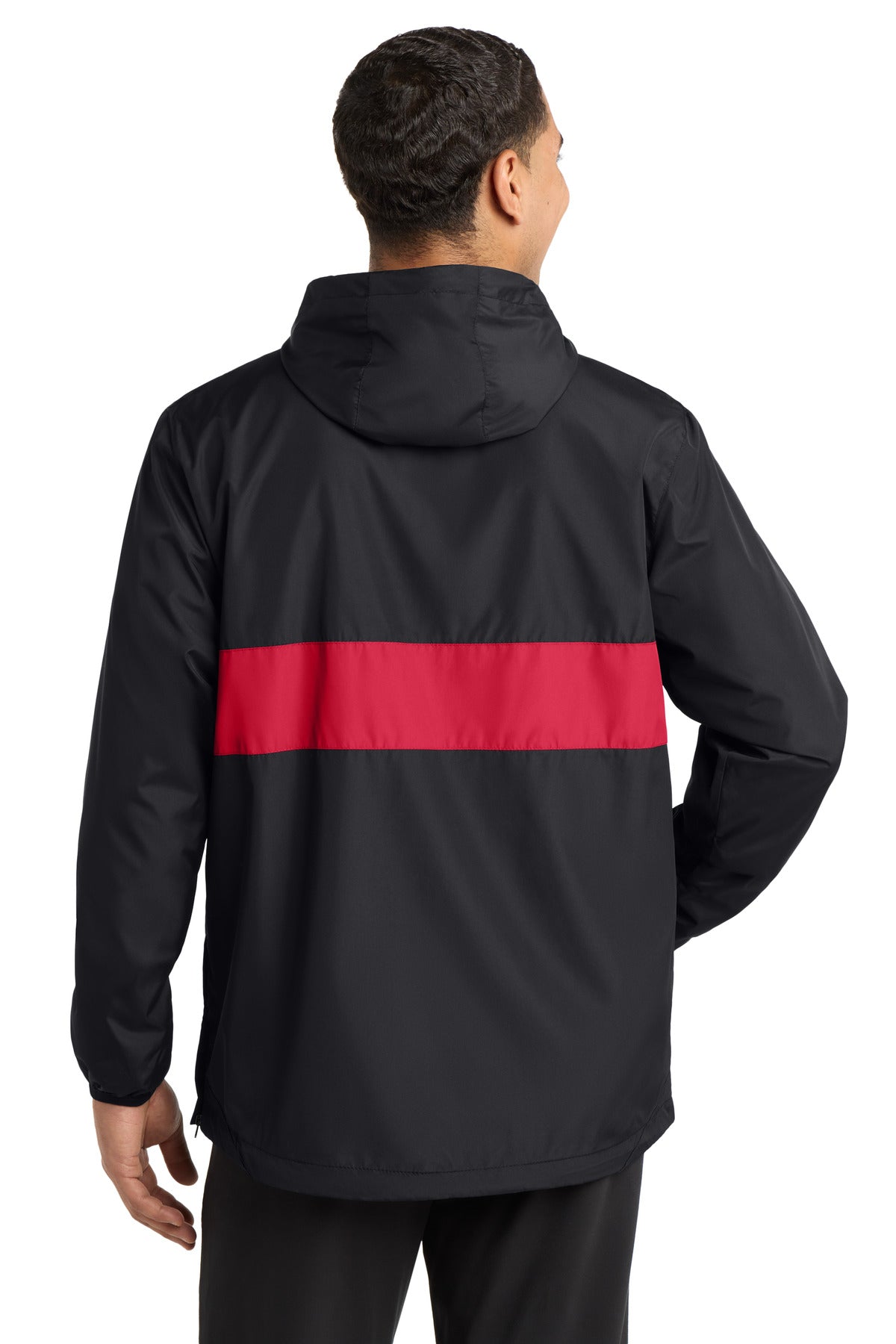 Sport-Tek Zipped Pocket Anorak. JST65 - Black/ True Red - back