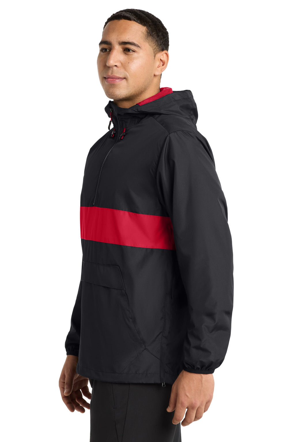 Sport-Tek Zipped Pocket Anorak. JST65 - Black/ True Red - side