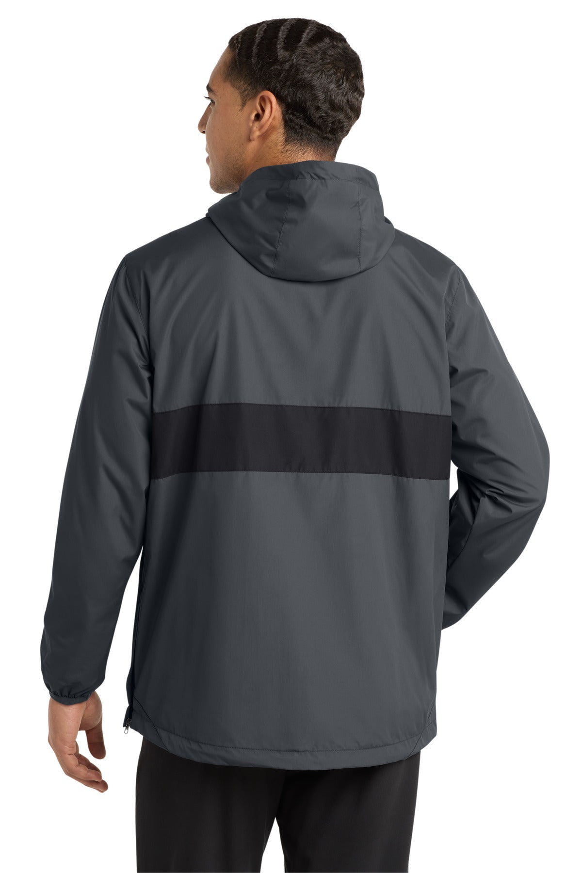 Sport-Tek Zipped Pocket Anorak. JST65 - Graphite/ Black - back