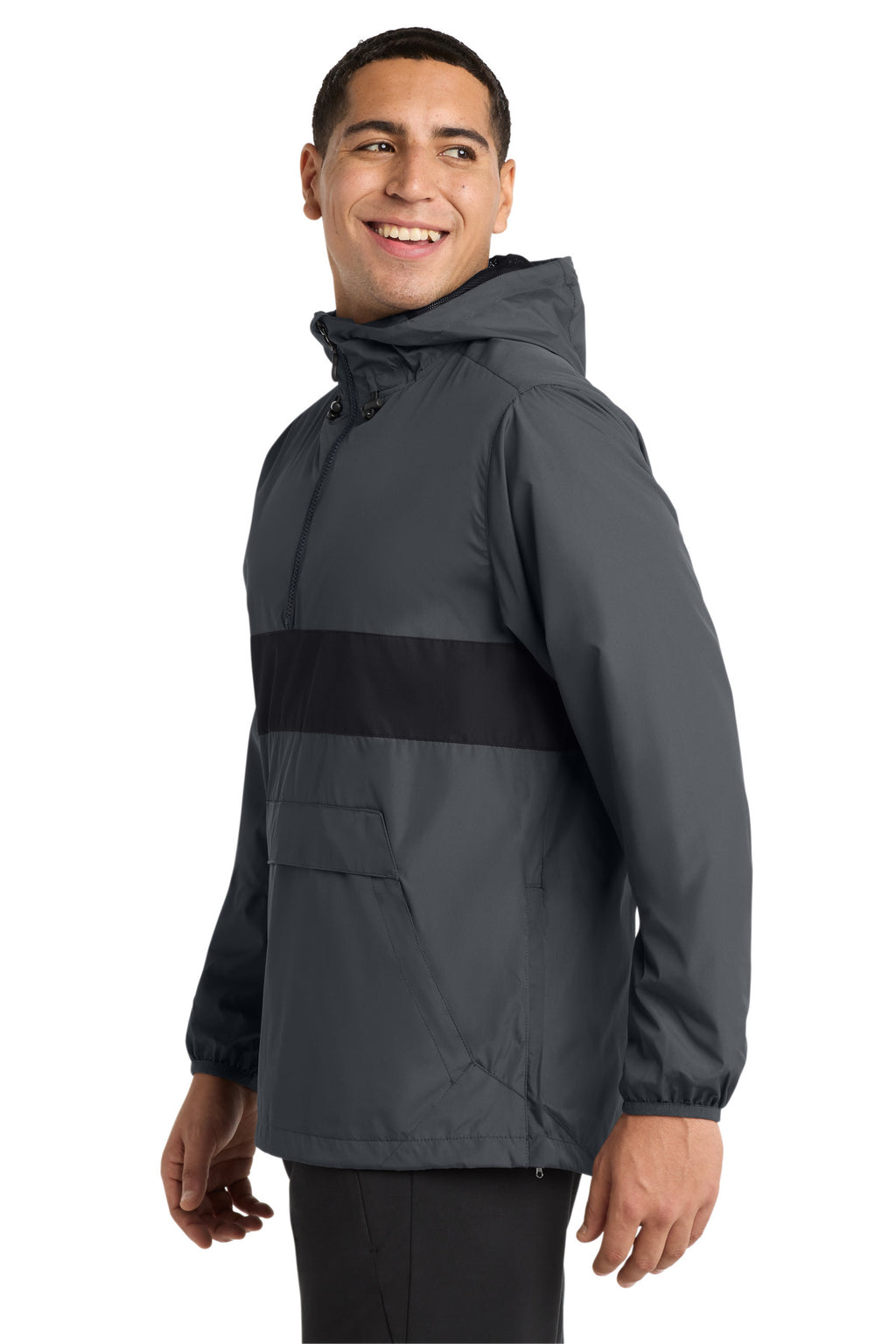 Sport-Tek Zipped Pocket Anorak. JST65 - Graphite/ Black - side