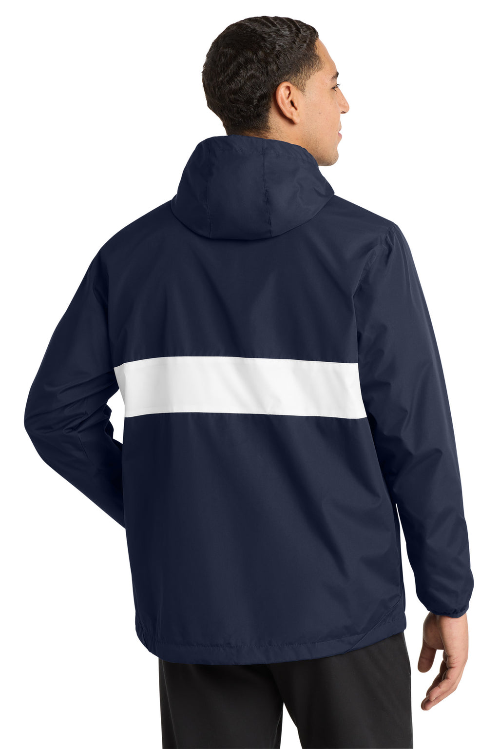 Sport-Tek Zipped Pocket Anorak. JST65 - True Navy/ White - back