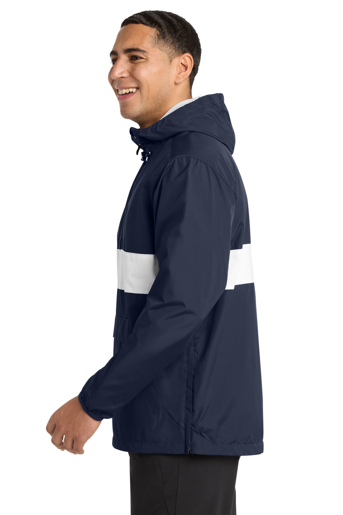 Sport-Tek Zipped Pocket Anorak. JST65 - True Navy/ White - side