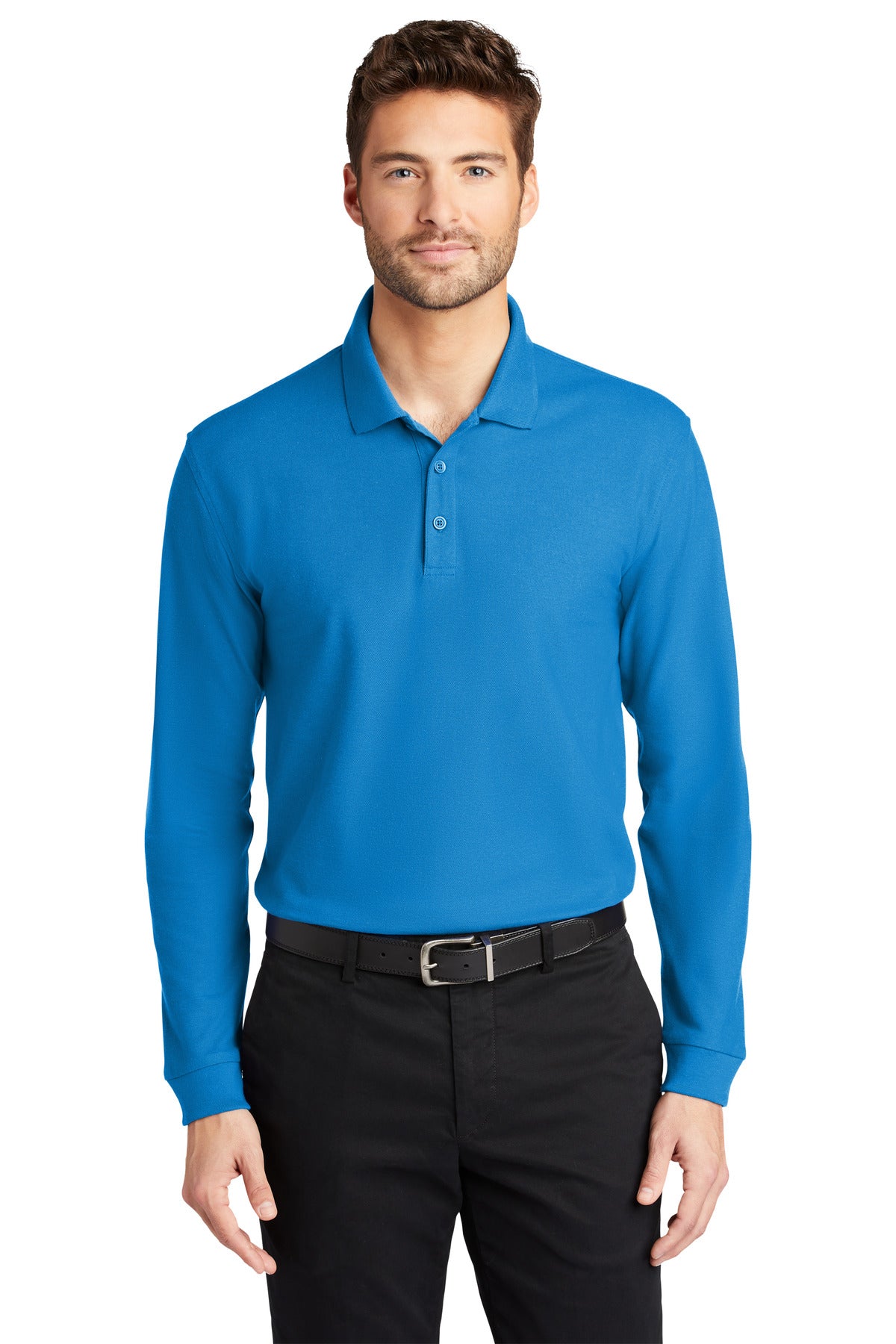 Port Authority Long Sleeve Core Classic Pique Polo. K100LS - Coastal Blue - front
