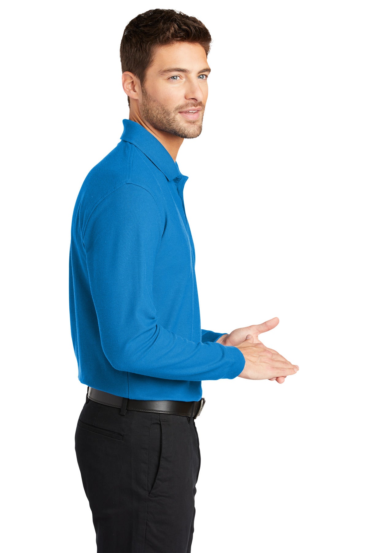 Port Authority Long Sleeve Core Classic Pique Polo. K100LS - Coastal Blue - side