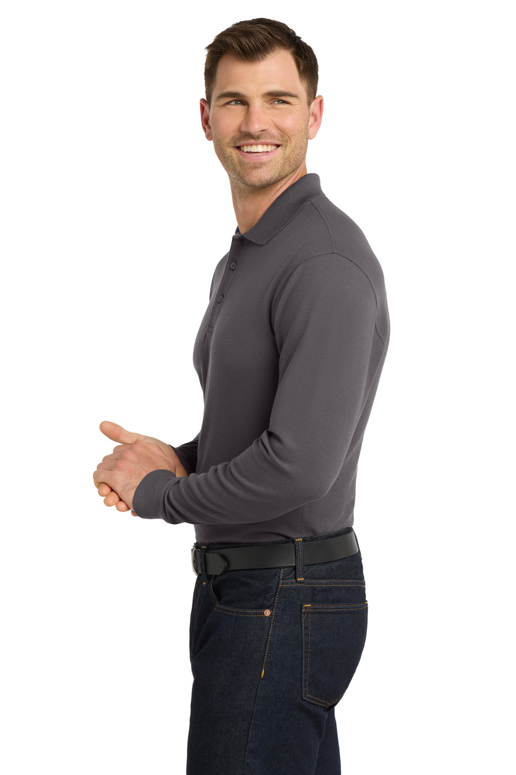 Port Authority Long Sleeve Core Classic Pique Polo. K100LS - Graphite - side