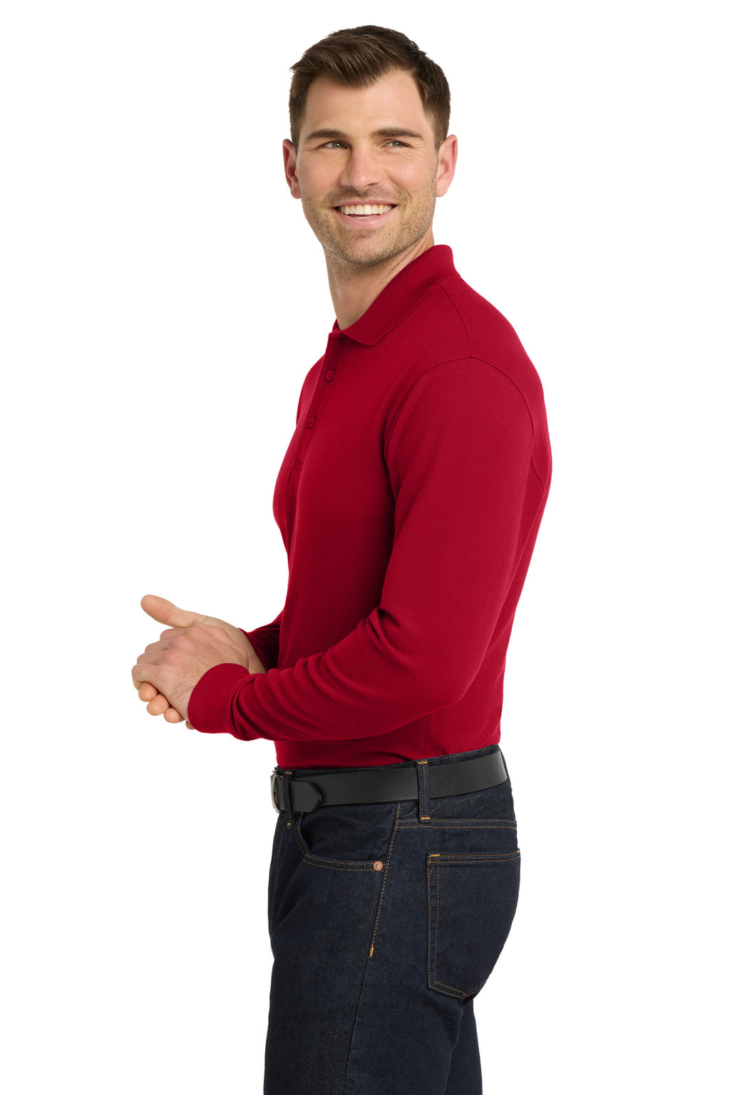 Port Authority Long Sleeve Core Classic Pique Polo. K100LS - Rich Red - side