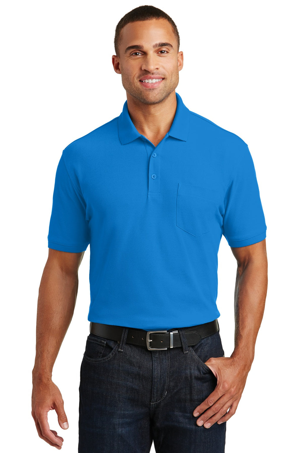Port Authority Core Classic Pique Pocket Polo. K100P - Coastal Blue - front