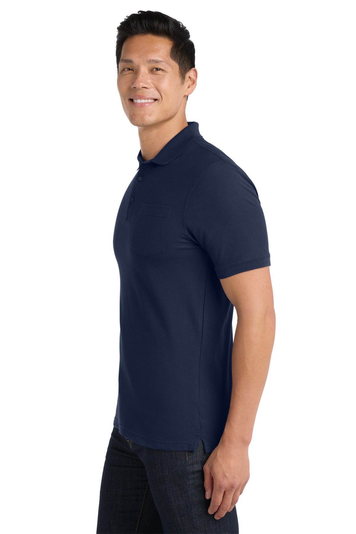 Port Authority Core Classic Pique Pocket Polo. K100P - River Blue Navy - side