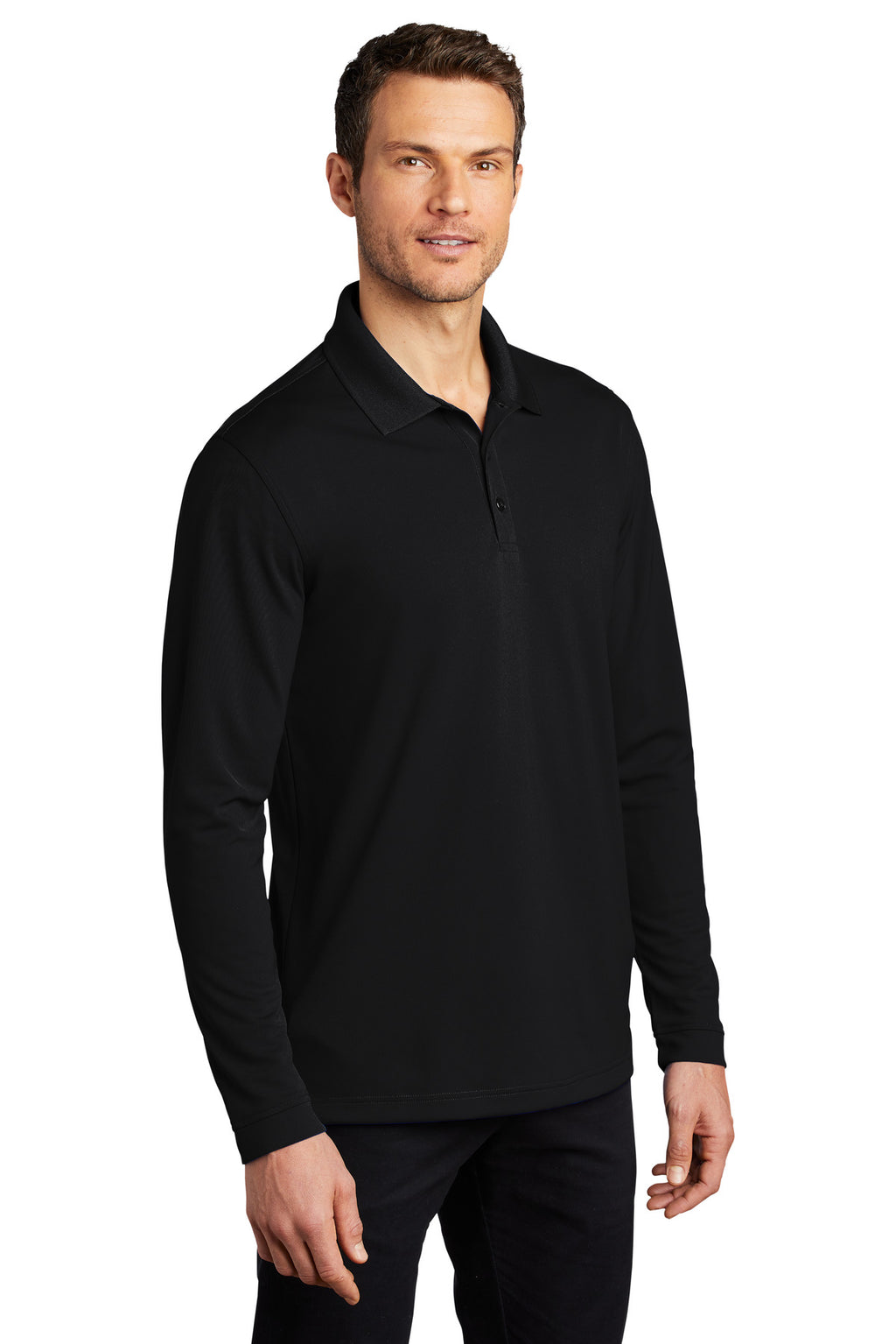 Port Authority Dry Zone UV Micro-Mesh Long Sleeve Polo K110LS - Deep Black - three_q