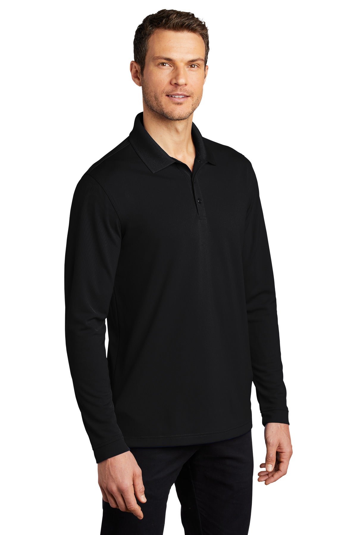 Port Authority Dry Zone UV Micro-Mesh Long Sleeve Polo K110LS - Deep Black - three_q