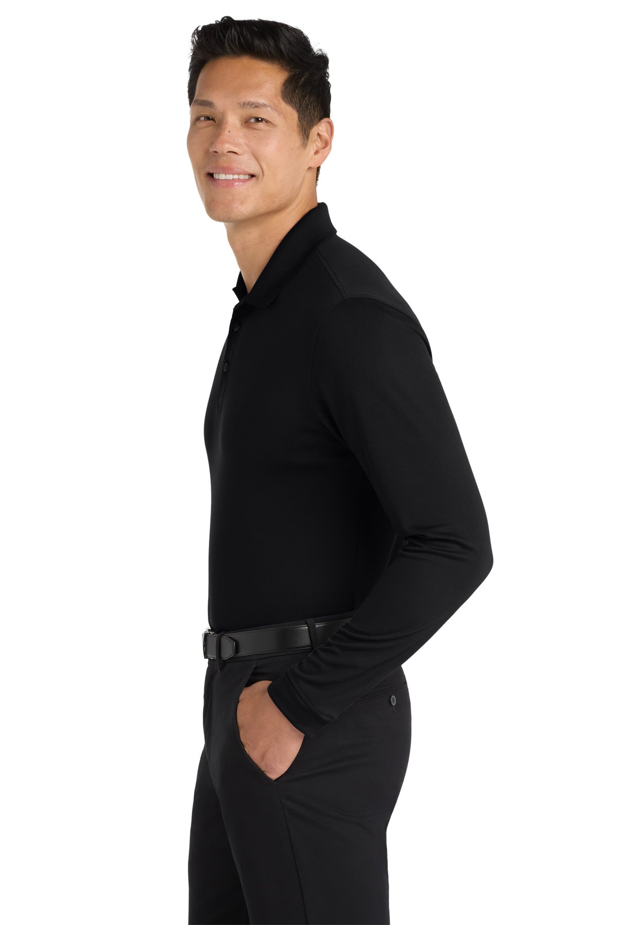 Port Authority Dry Zone UV Micro-Mesh Long Sleeve Polo K110LS - Deep Black - side