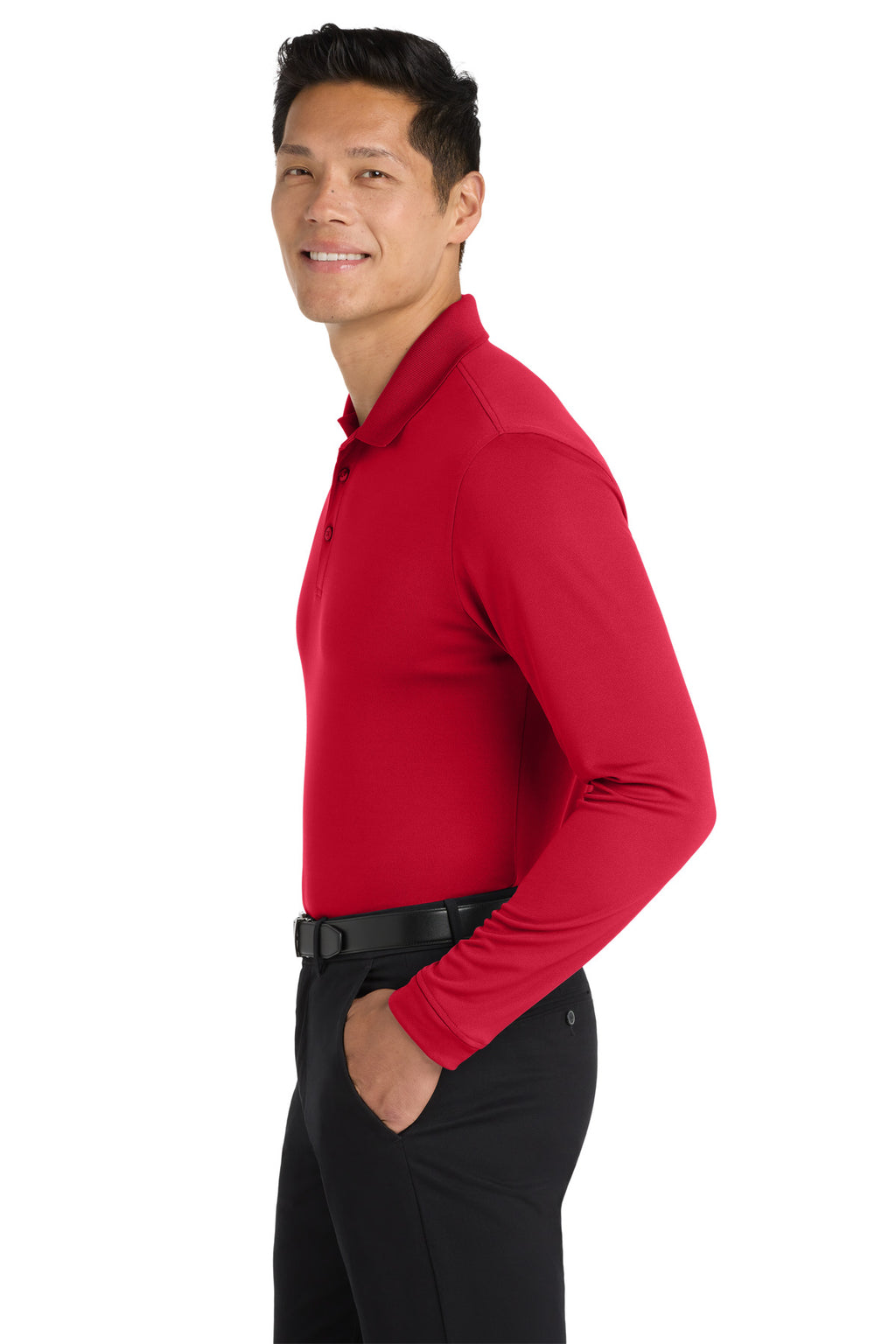 Port Authority Dry Zone UV Micro-Mesh Long Sleeve Polo K110LS - Rich Red - side
