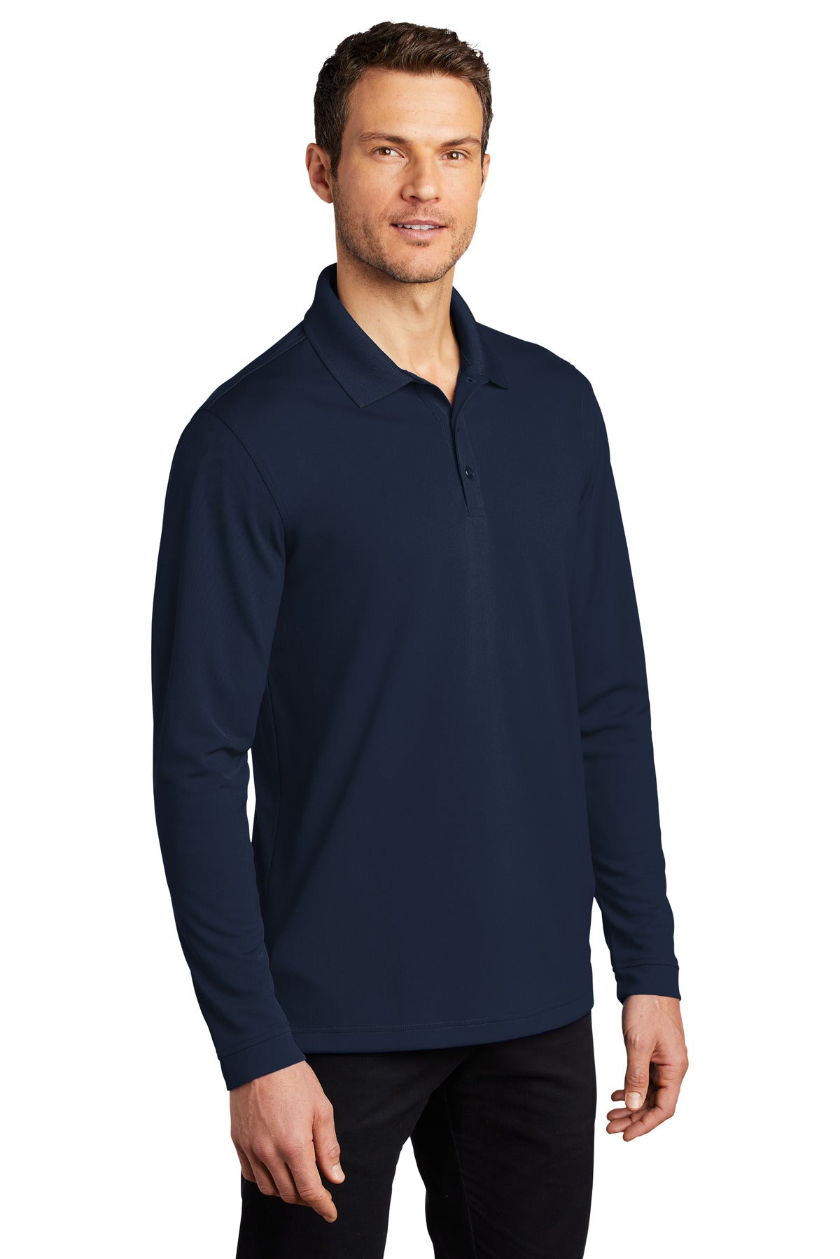 Port Authority Dry Zone UV Micro-Mesh Long Sleeve Polo K110LS - River Blue Navy - three_q