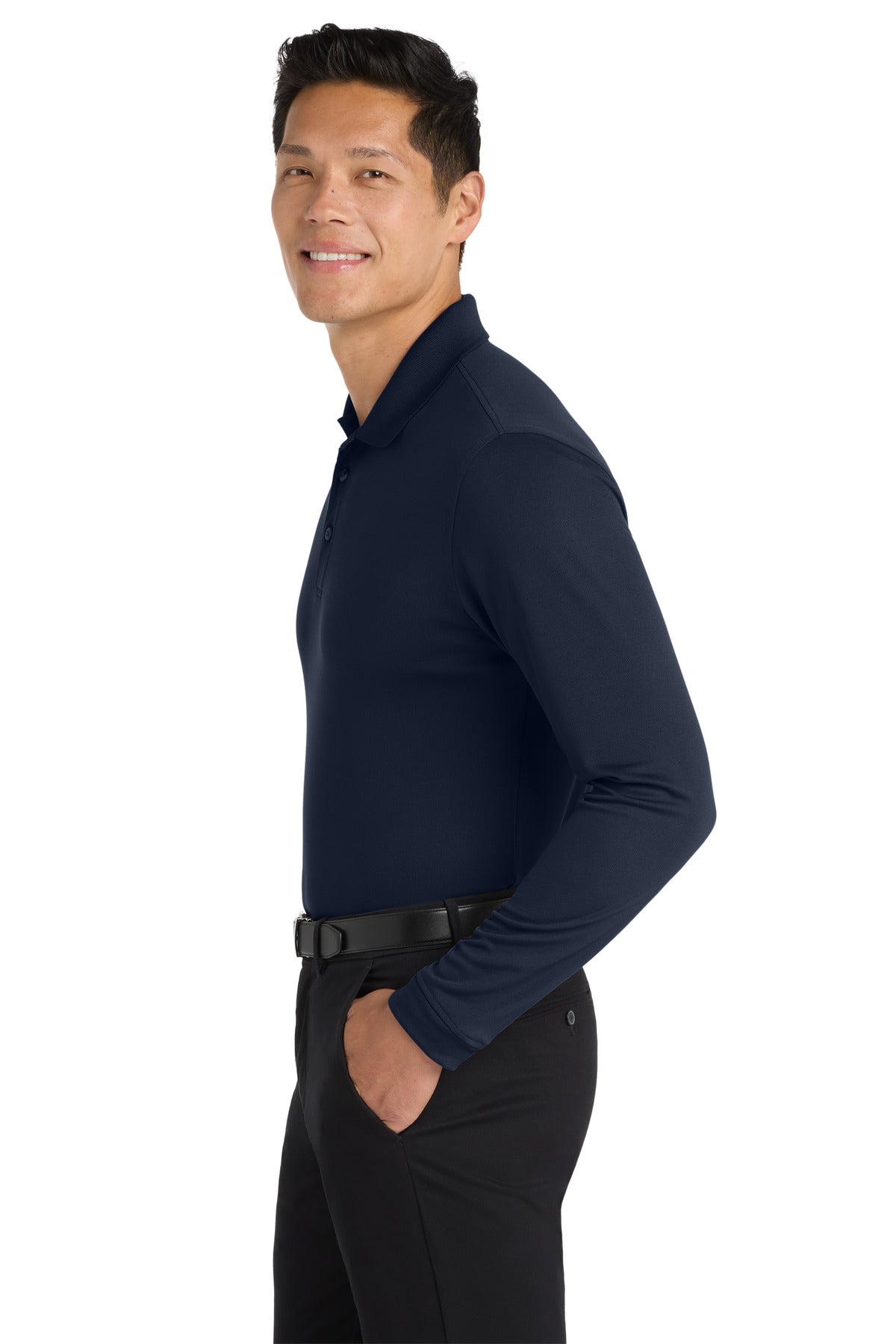 Port Authority Dry Zone UV Micro-Mesh Long Sleeve Polo K110LS - River Blue Navy - side