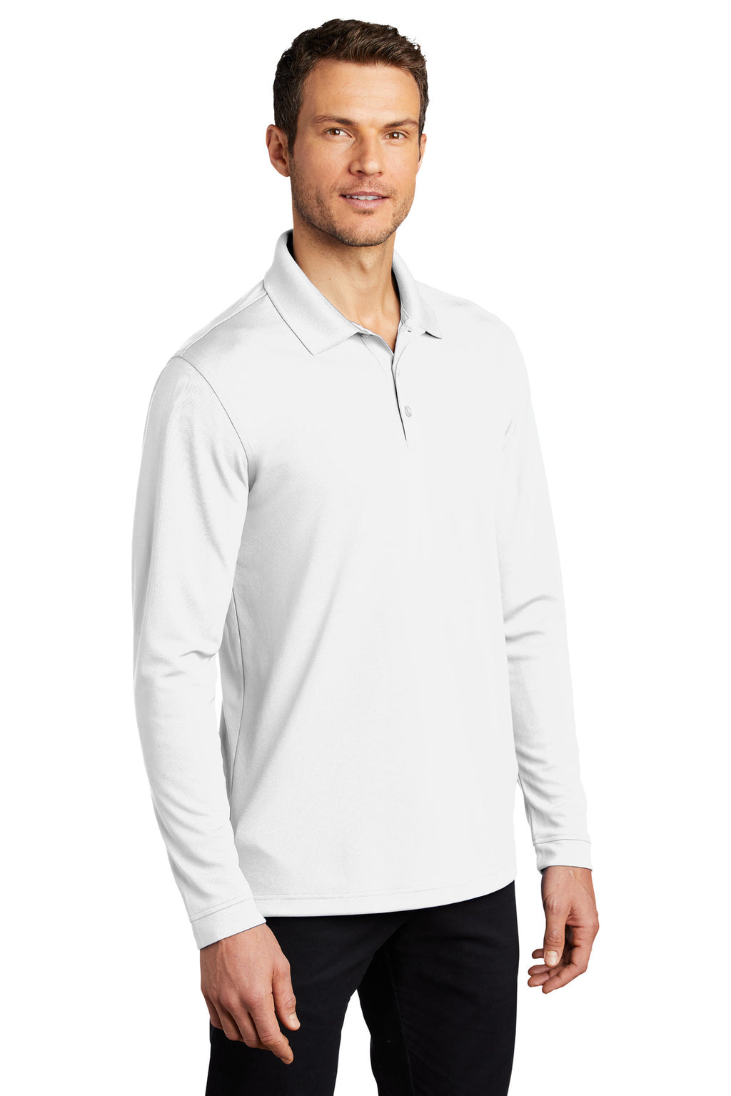 Port Authority Dry Zone UV Micro-Mesh Long Sleeve Polo K110LS - White - three_q