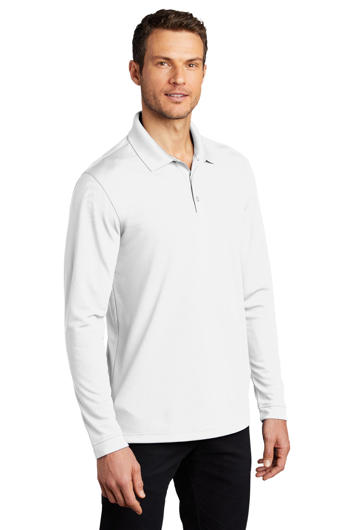 Port Authority Dry Zone UV Micro-Mesh Long Sleeve Polo K110LS - White - three_q