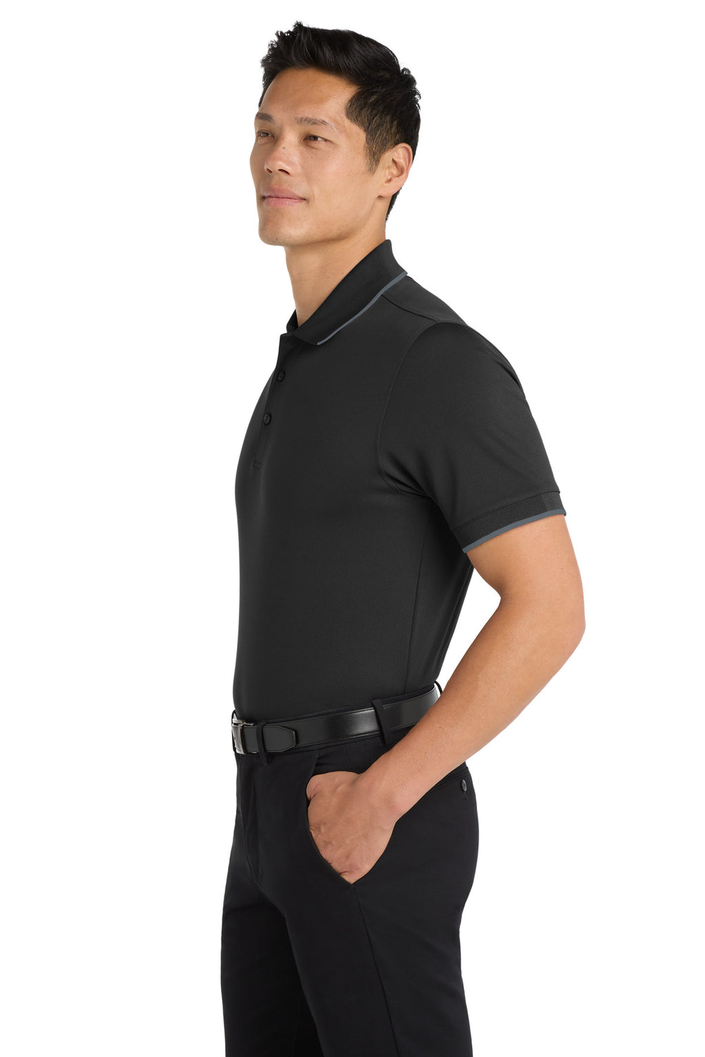 Port Authority Dry Zone UV Micro-Mesh Tipped Polo. K111 - Deep Black/ Graphite - side