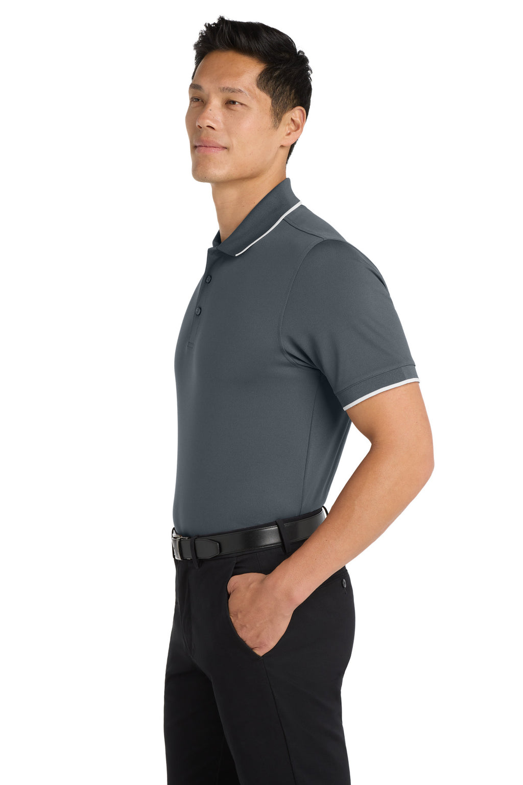 Port Authority Dry Zone UV Micro-Mesh Tipped Polo. K111 - Graphite/ White - side