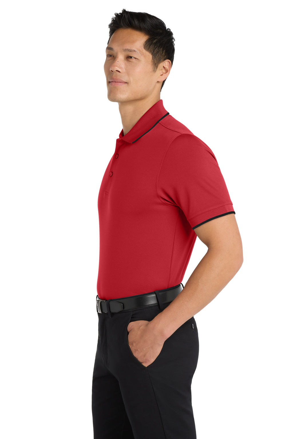 Port Authority Dry Zone UV Micro-Mesh Tipped Polo. K111 - Rich Red/ Deep Black - side