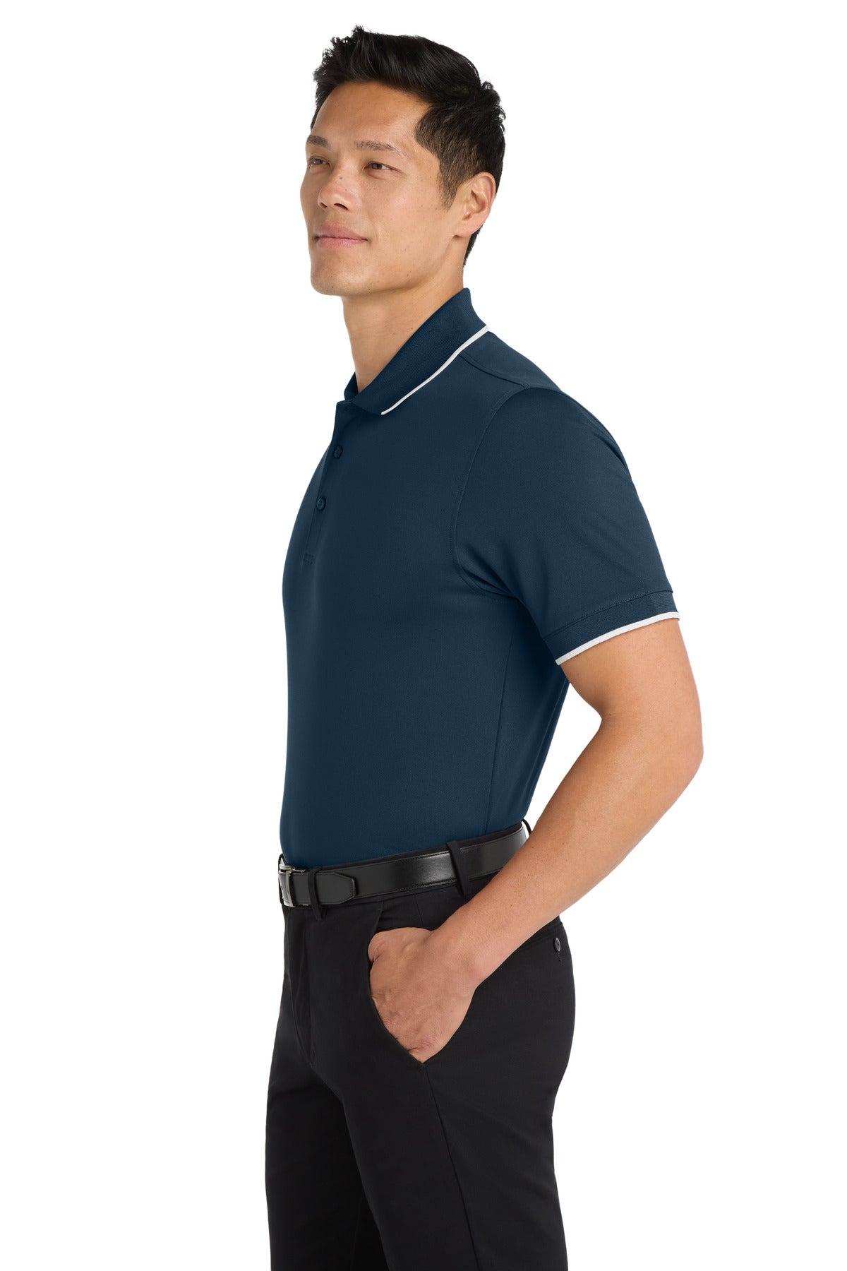 Port Authority Dry Zone UV Micro-Mesh Tipped Polo. K111 - River Blue Navy/ White - side
