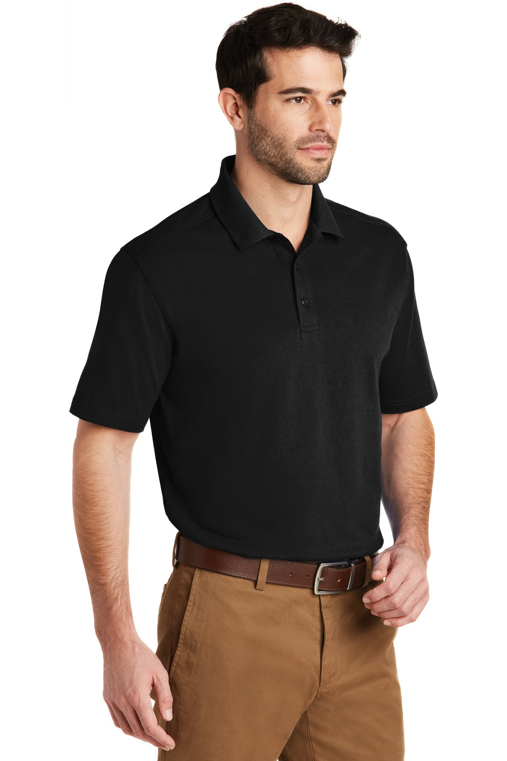 DISCONTINUED Port Authority SuperPro Knit Polo. K164 - Black - three_q
