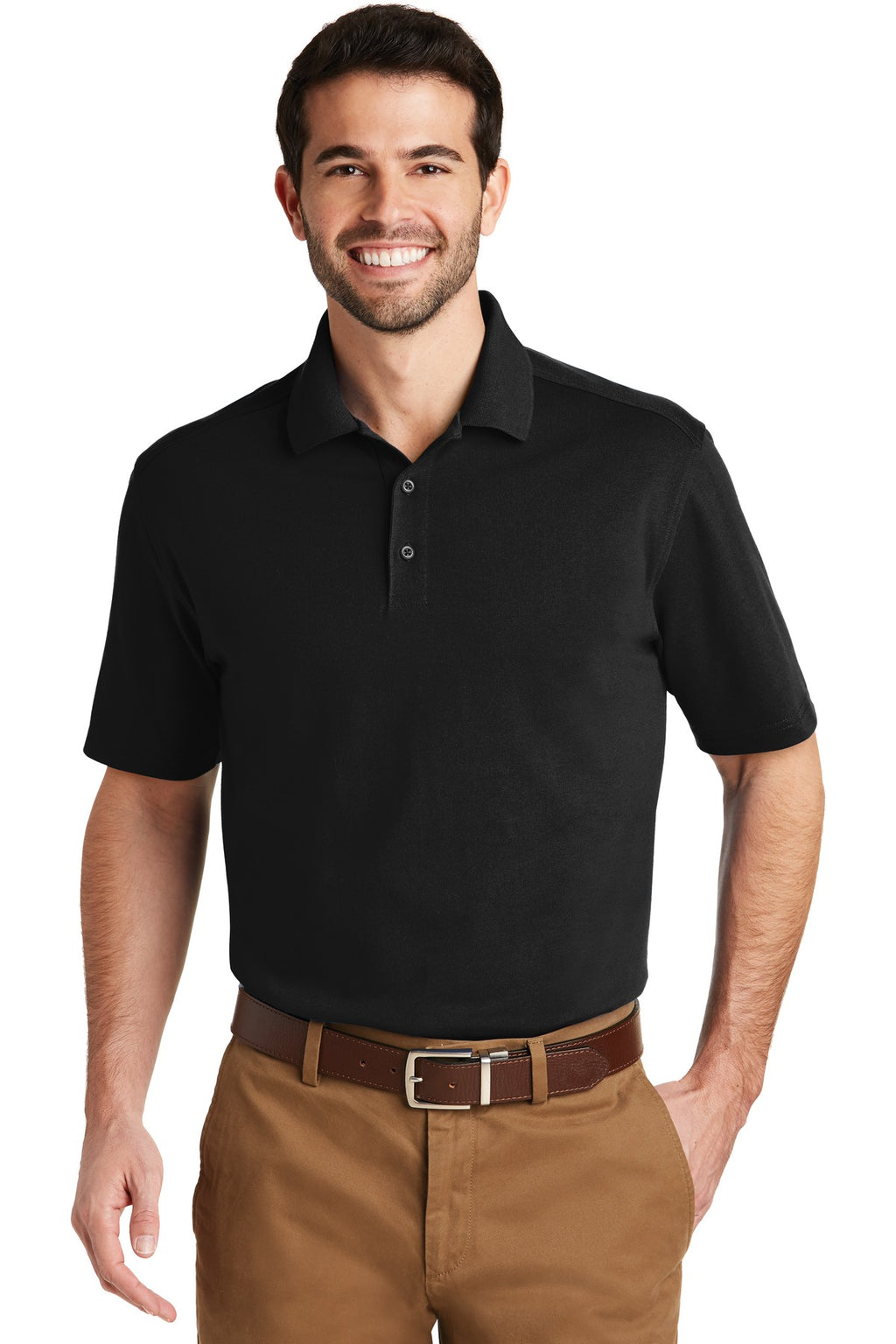 DISCONTINUED Port Authority SuperPro Knit Polo. K164 - Black - front