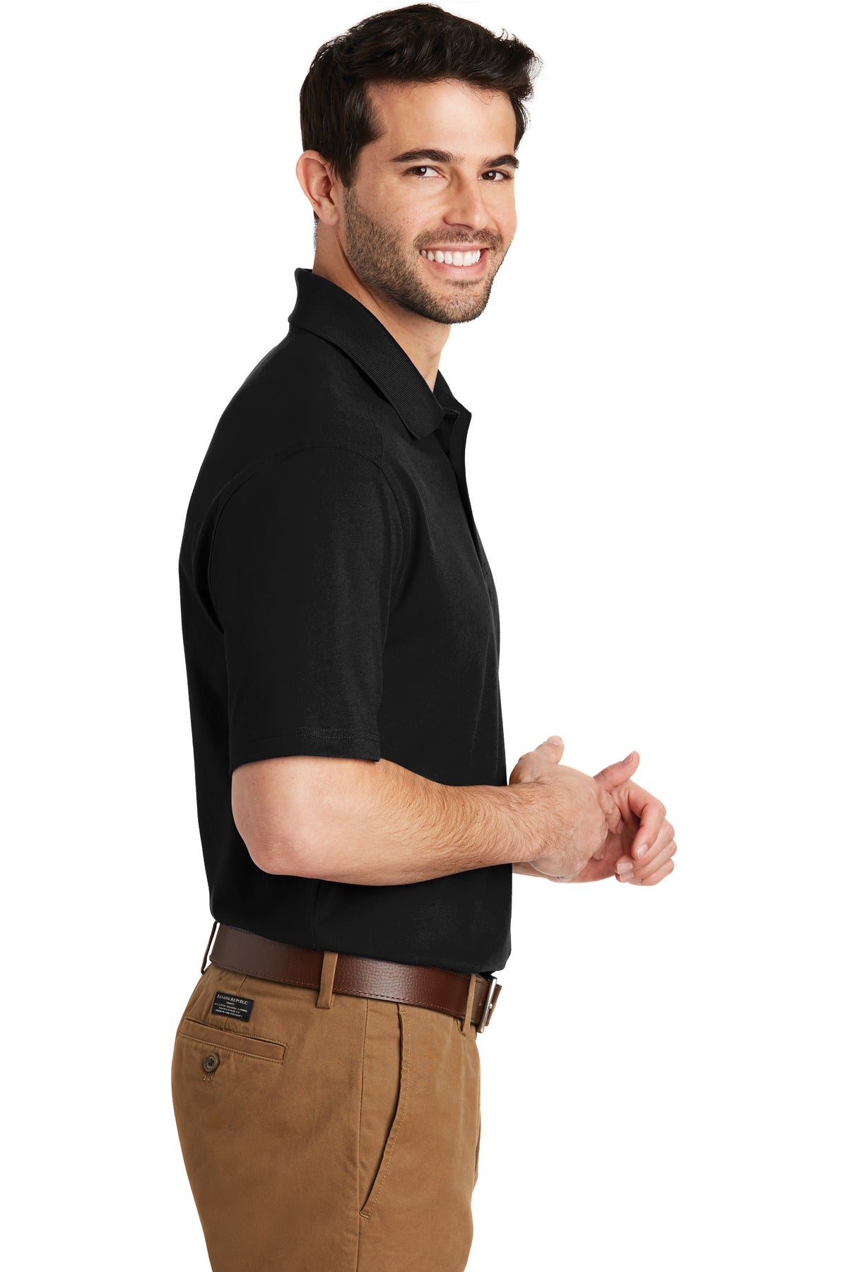 DISCONTINUED Port Authority SuperPro Knit Polo. K164 - Black - side