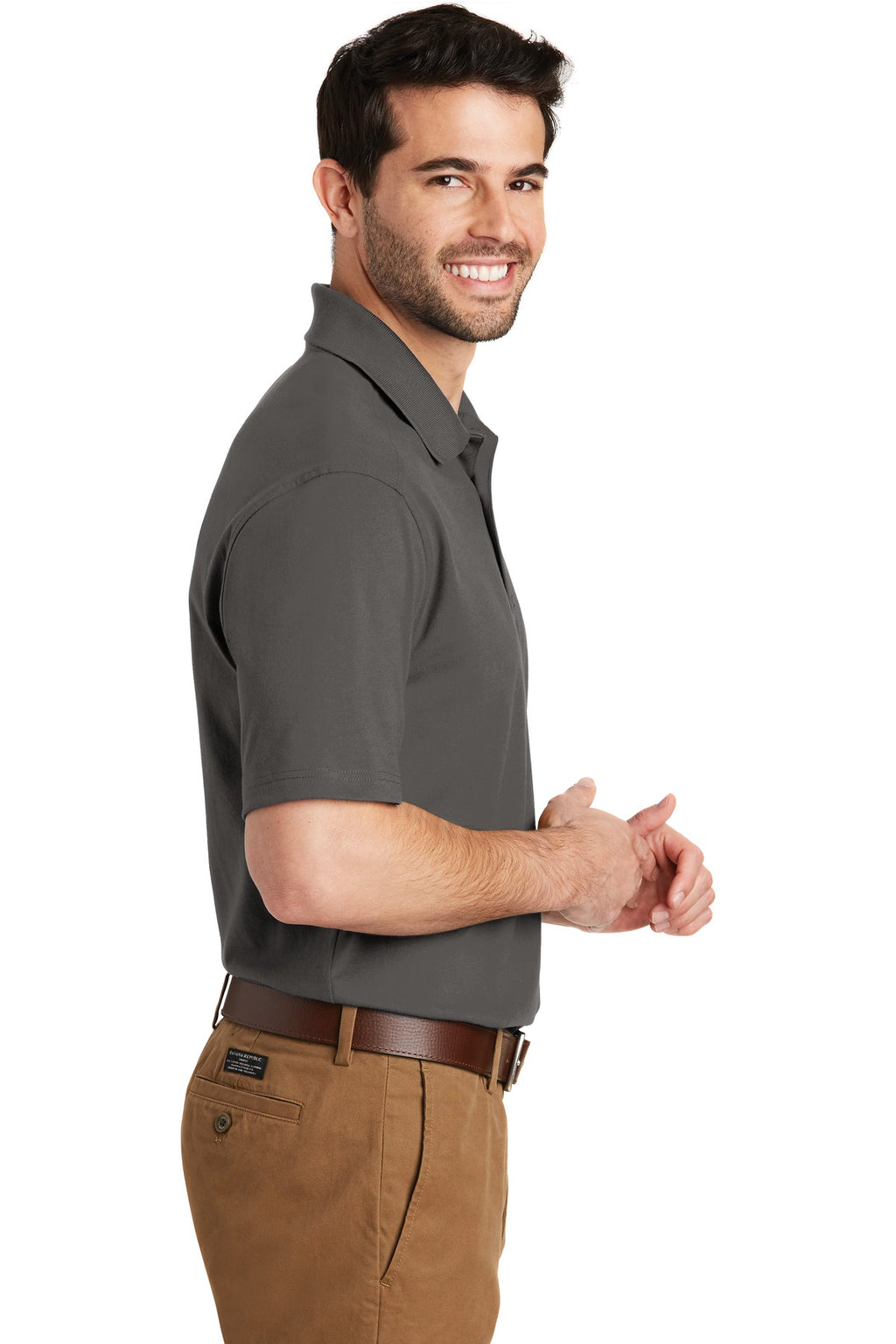 DISCONTINUED Port Authority SuperPro Knit Polo. K164 - Sterling Grey - side
