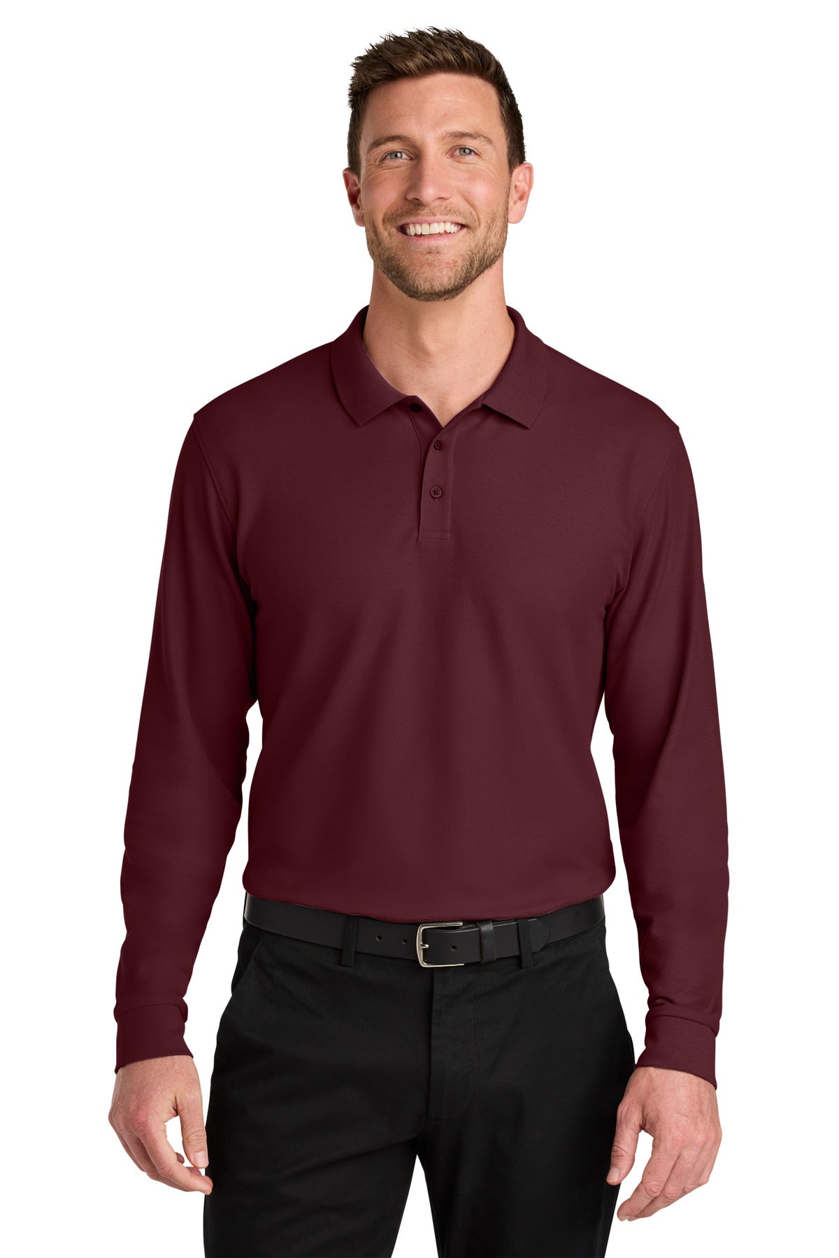 Port Authority Wearever Signature Pique Long Sleeve Polo K200LS - Burgundy - front