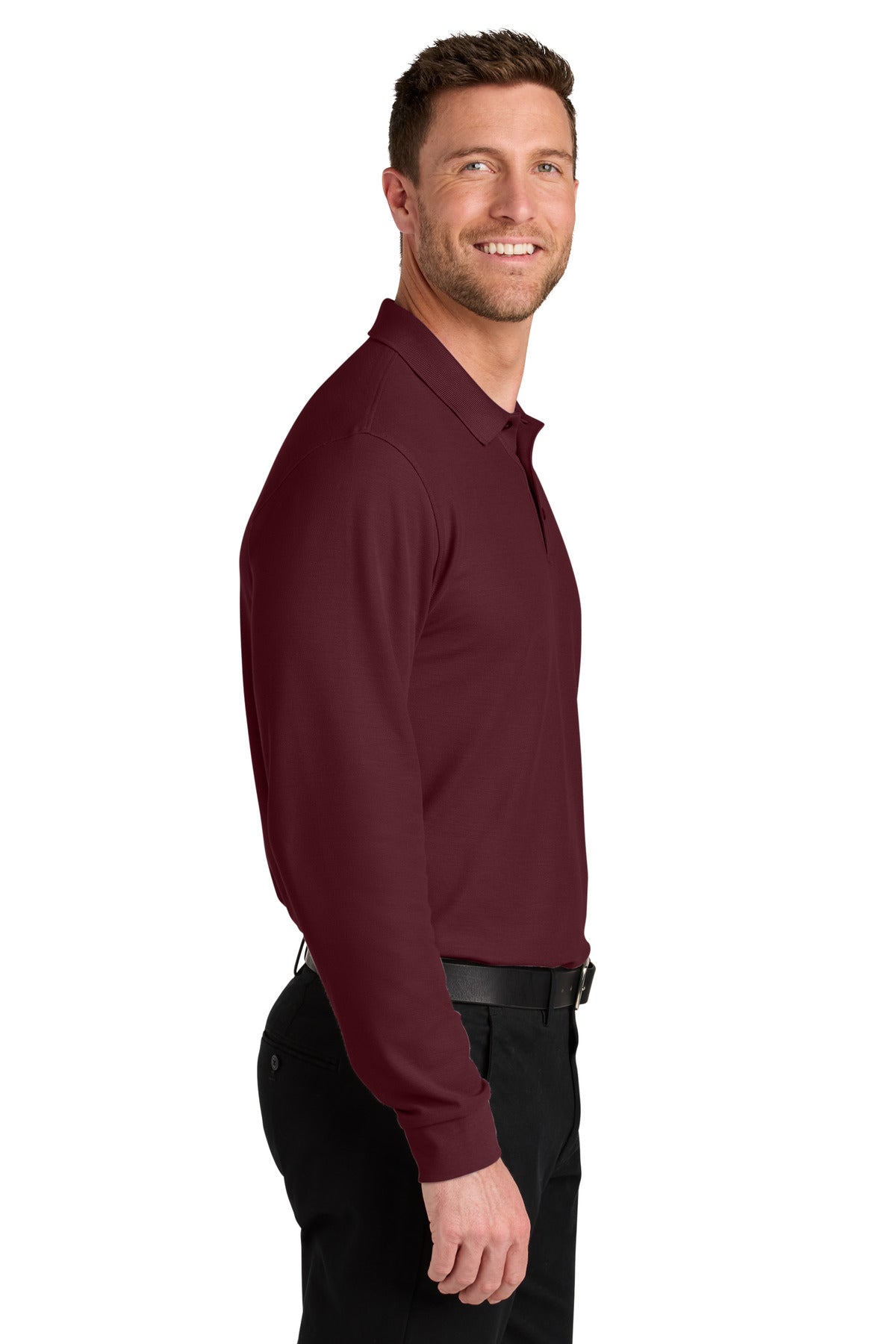 Port Authority Wearever Signature Pique Long Sleeve Polo K200LS - Burgundy - side