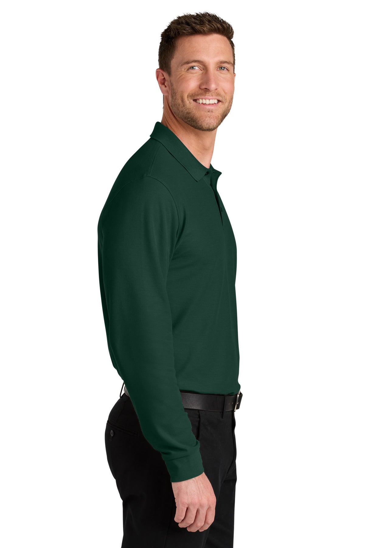 Port Authority Wearever Signature Pique Long Sleeve Polo K200LS - Dark Green - side