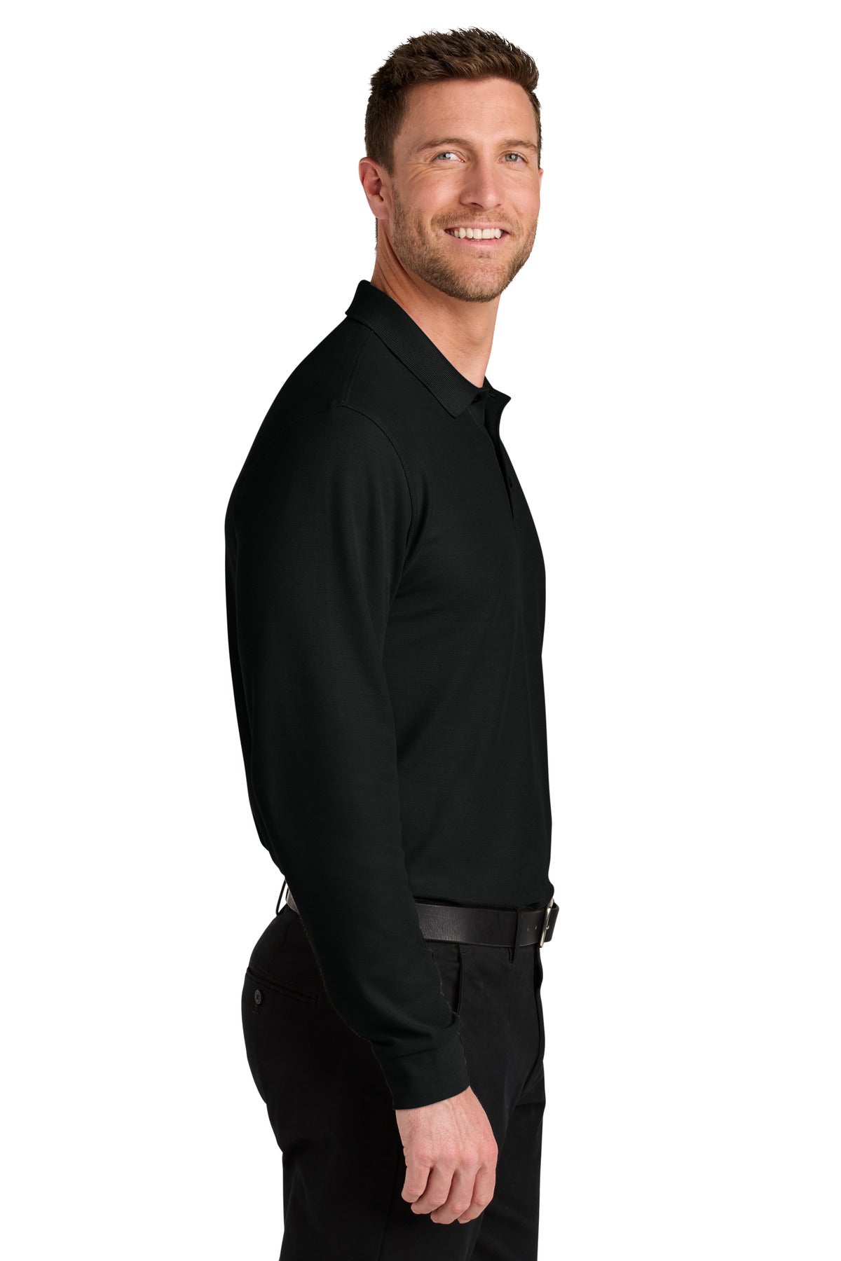 Port Authority Wearever Signature Pique Long Sleeve Polo K200LS - Deep Black - side