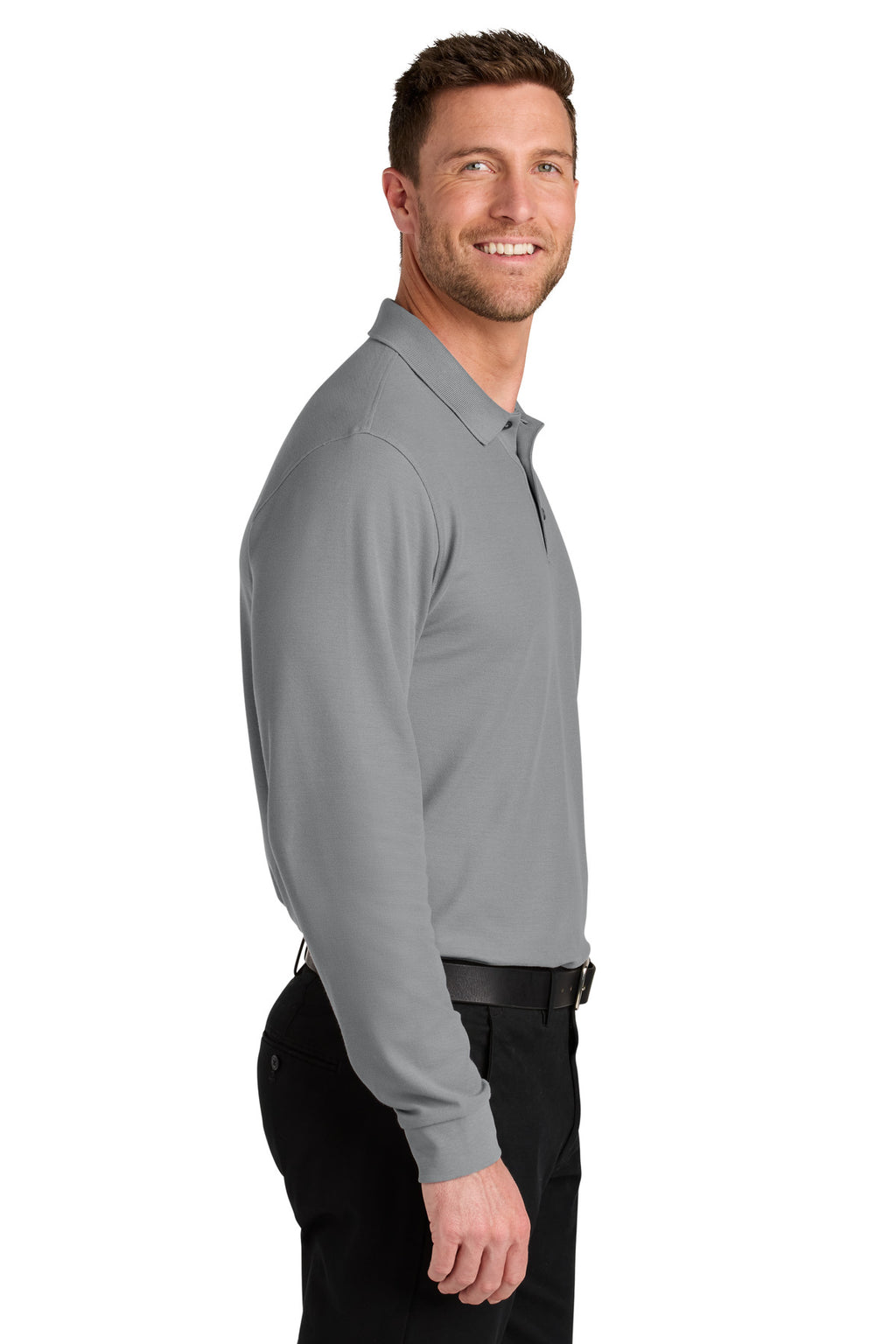Port Authority Wearever Signature Pique Long Sleeve Polo K200LS - Gusty Grey - side