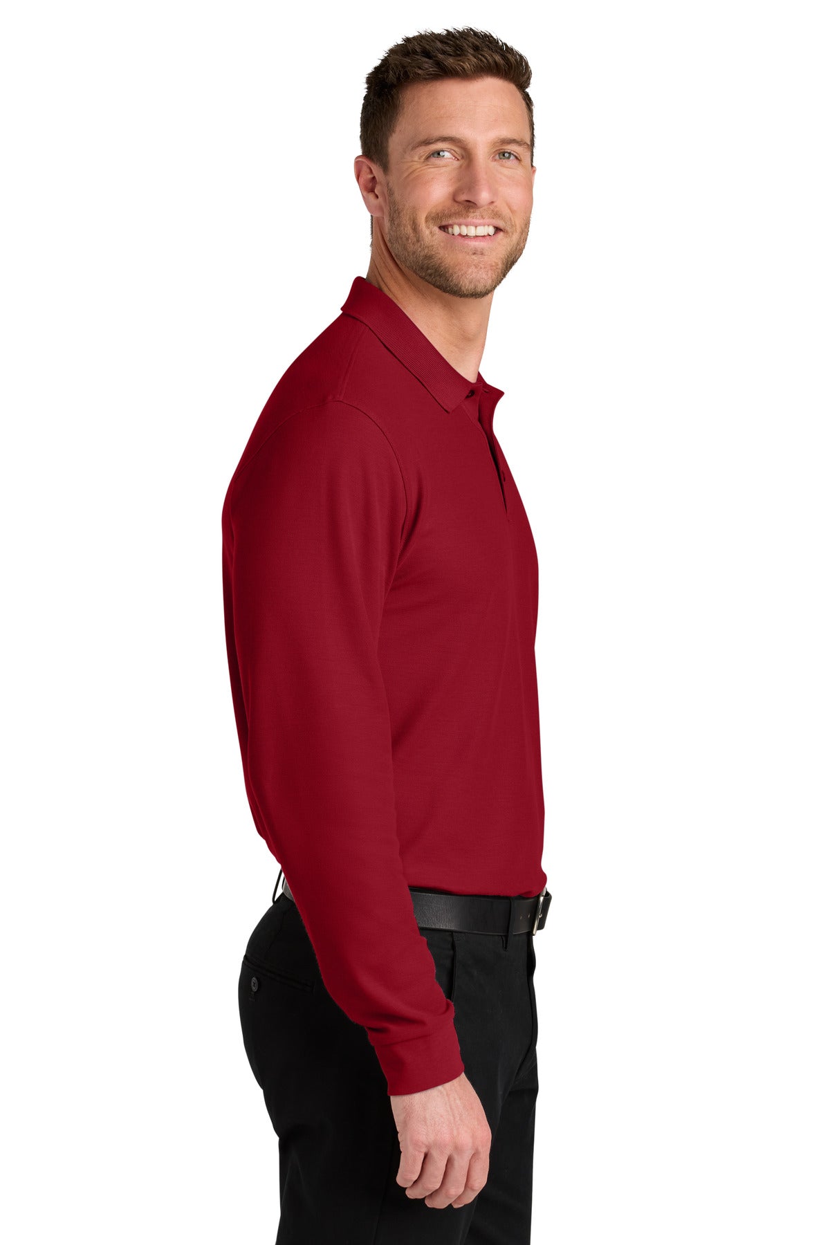 Port Authority Wearever Signature Pique Long Sleeve Polo K200LS - Rich Red - side